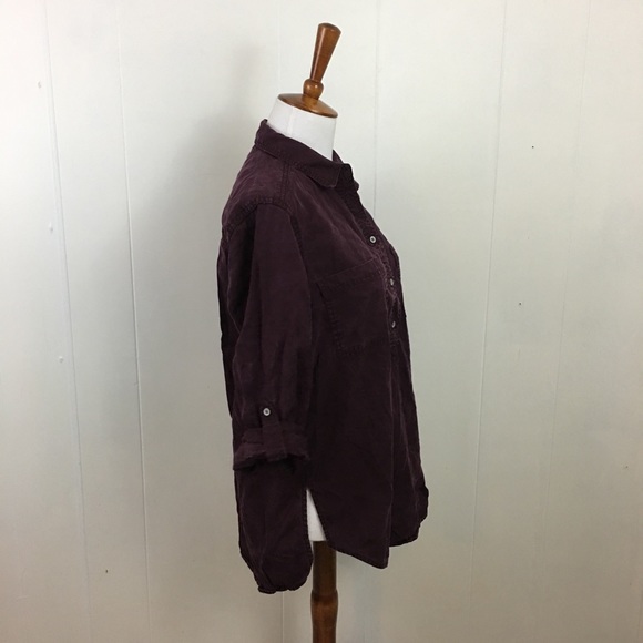 Lou & Gray Burgundy Roll Tab Sleeve Henley Top - Picture 3 of 7